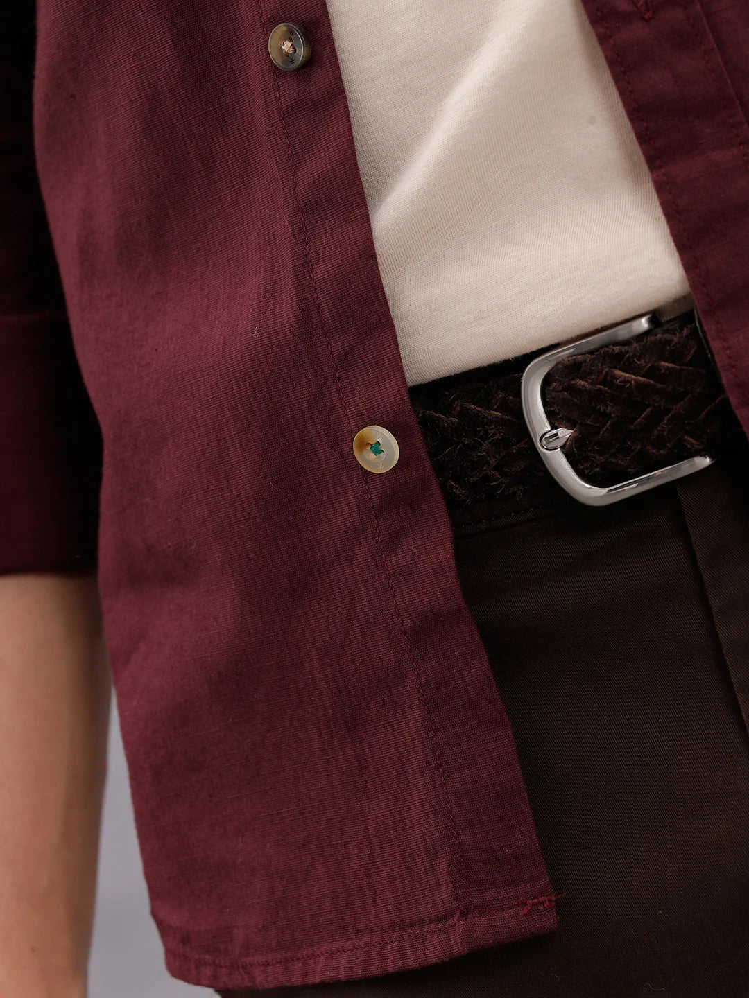 Cotton Slub Solid Shirt In Slim Fit  |  Maroon