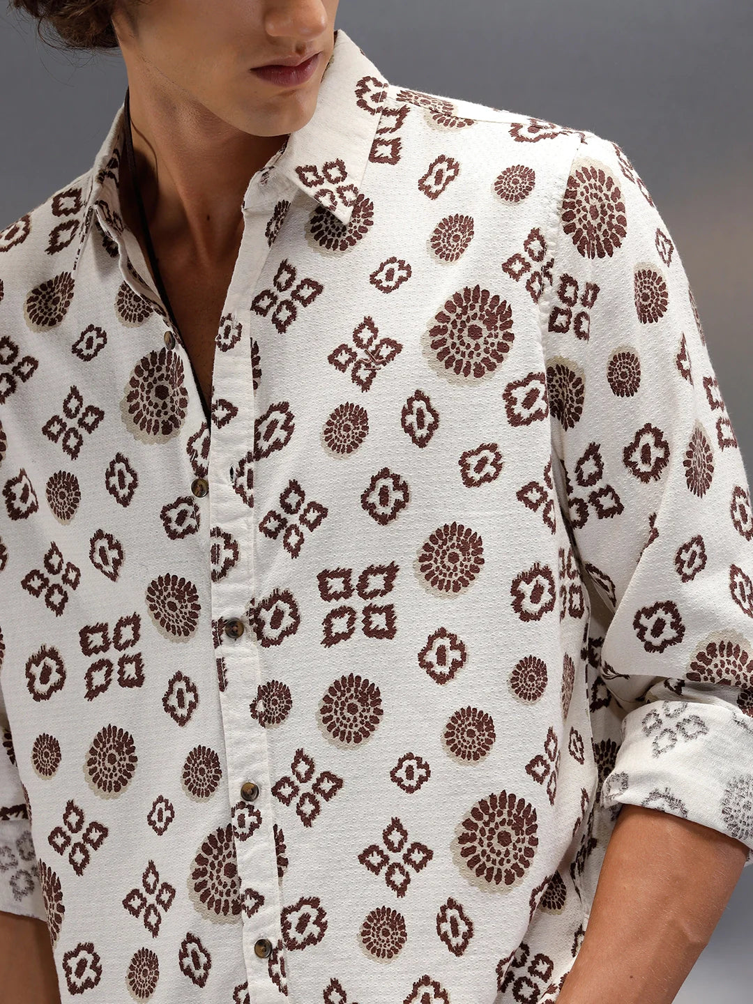 Abstract Nomad Aop Printed Regular Fit Shirt | Off White