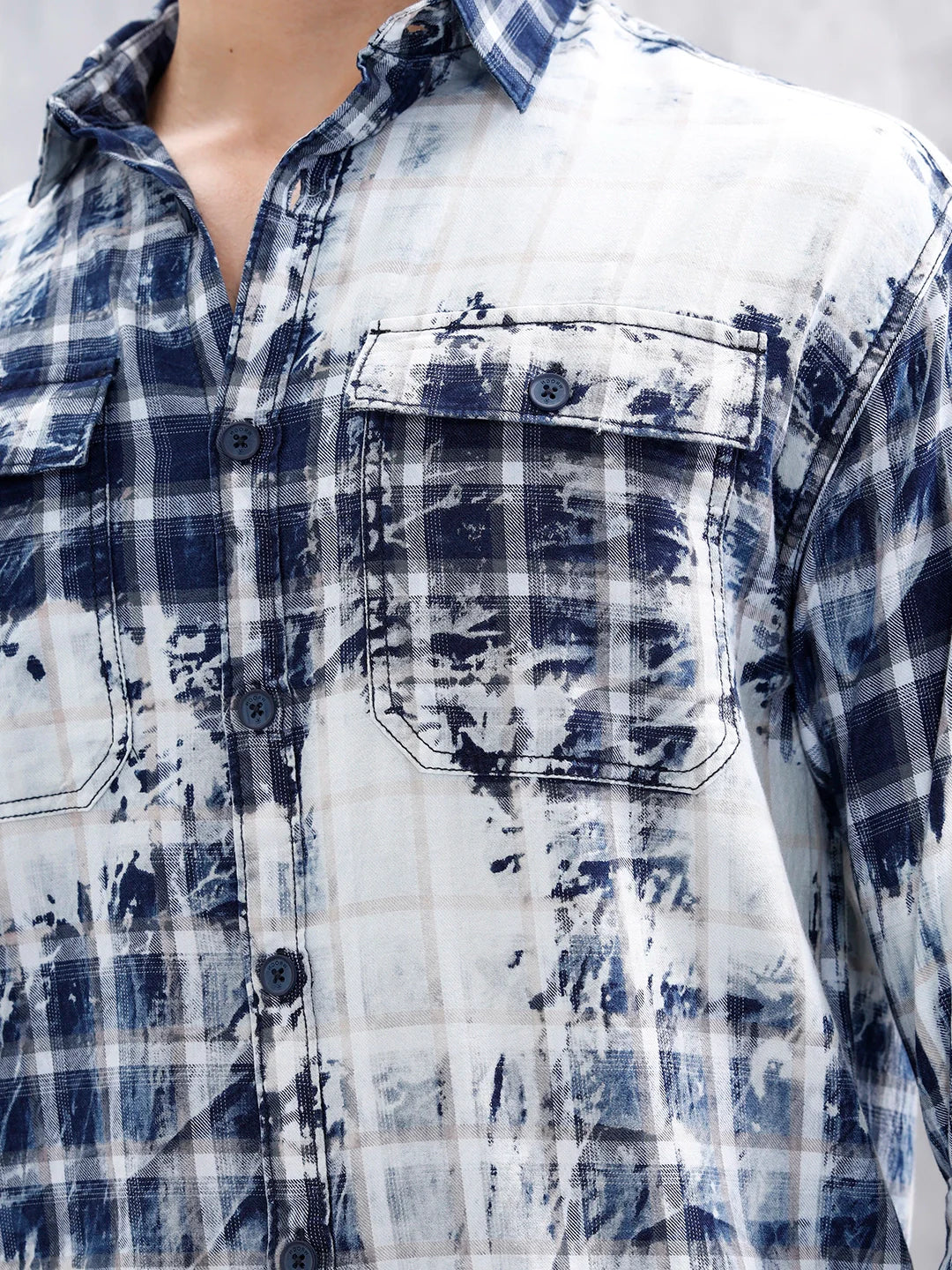 Distressed Plaid Check Shirt With Pockets | Blue