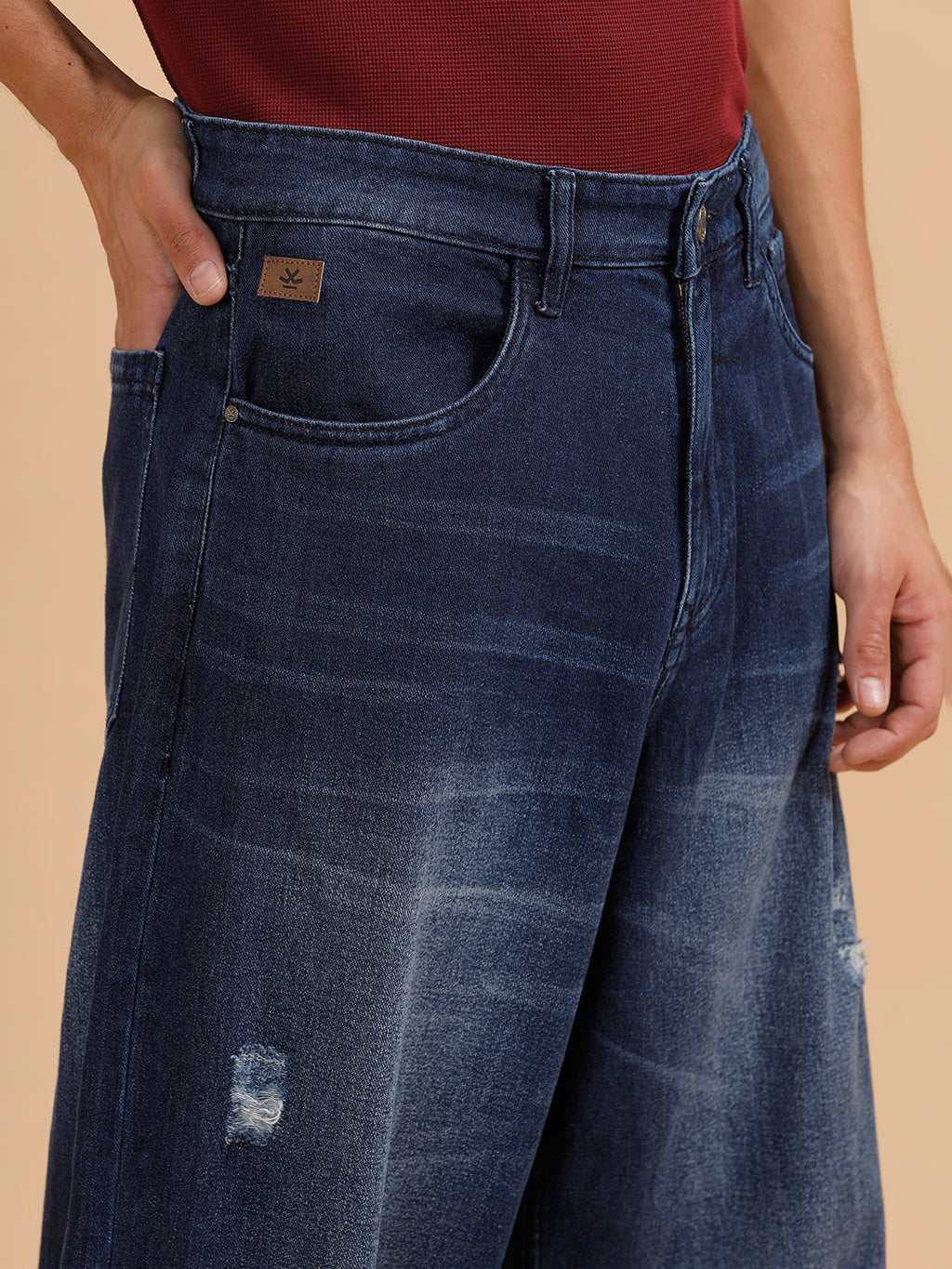 Casual Heavy Fade Baggy Fit Jeans | Dark Blue