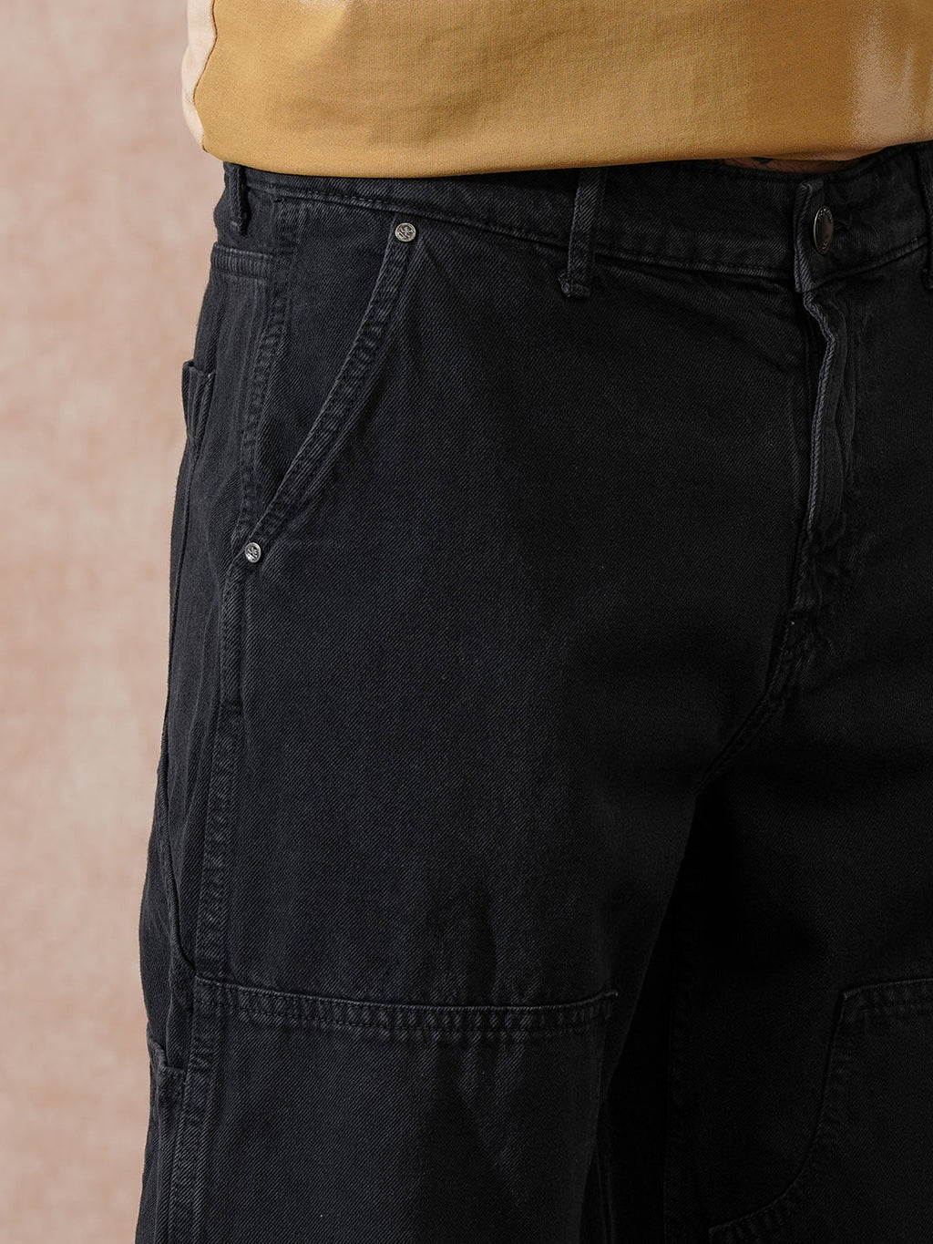 Solid Carpenter Style Loose Fit Trouser | Black