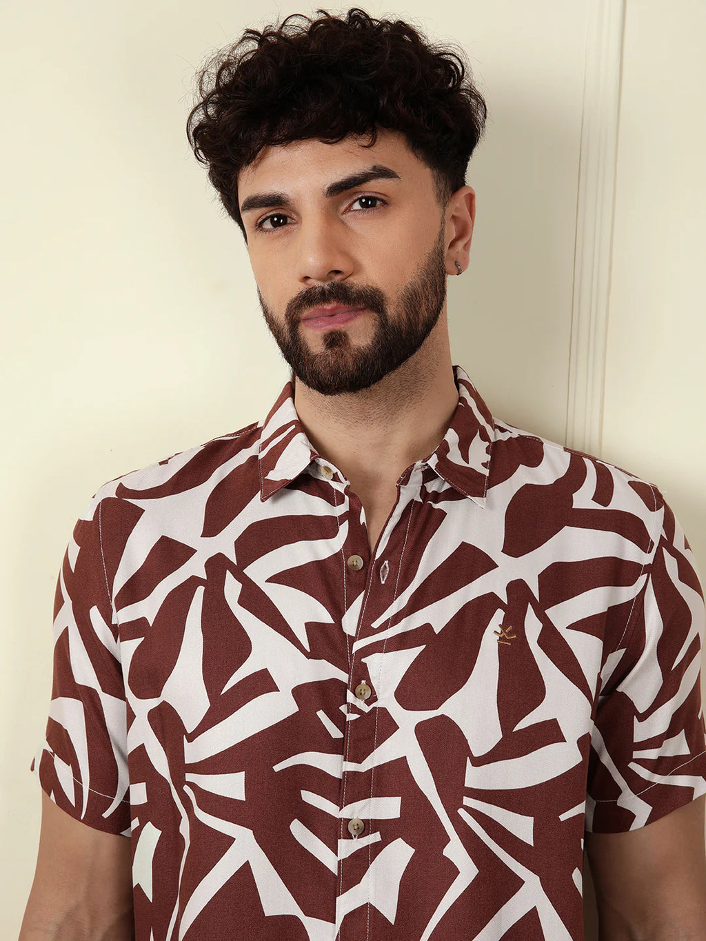 AOP Flowy Viscose Shirt | Brown