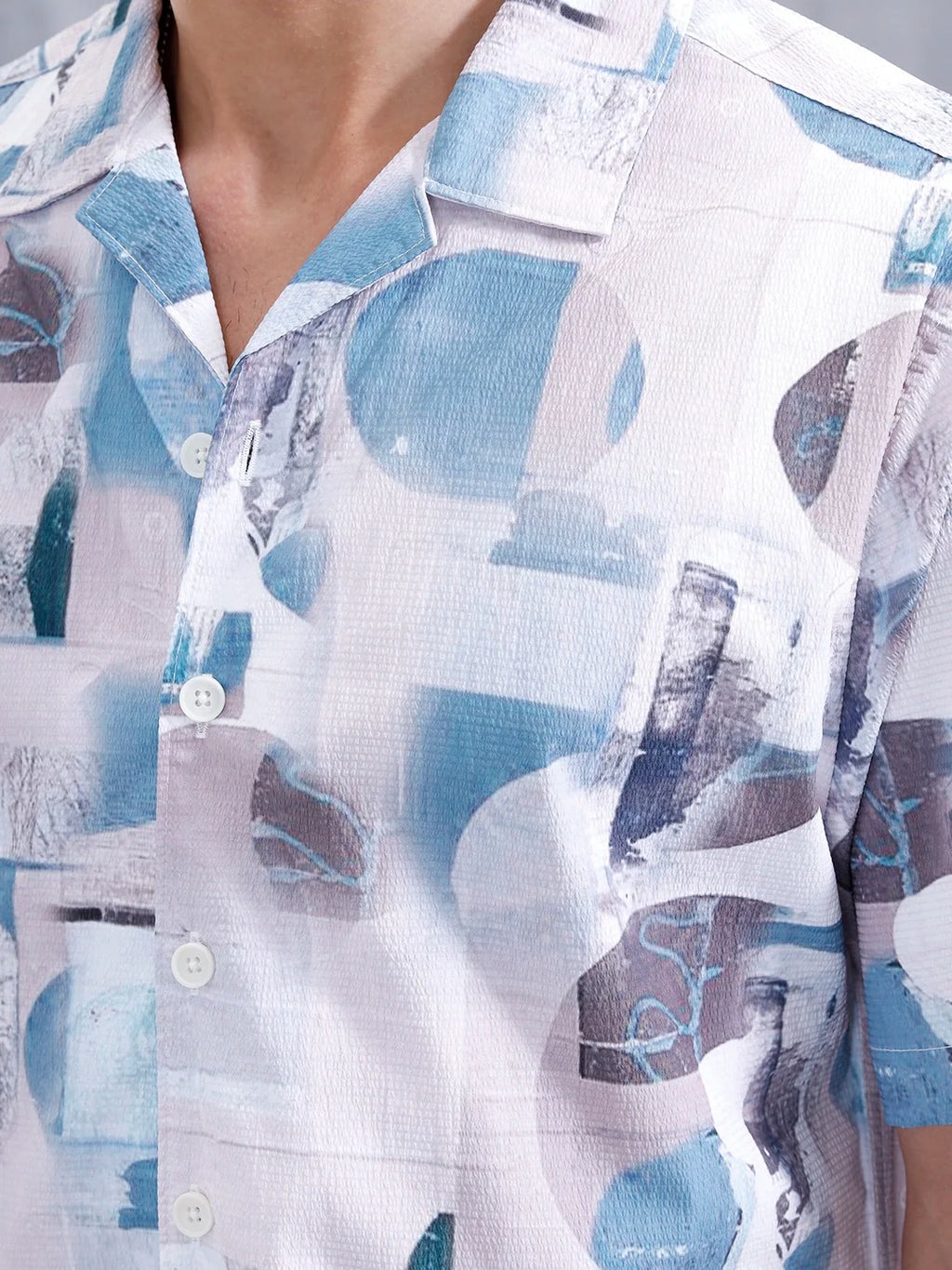 Abstract Aop Printed Comfort Fit Resort Collar Shirt | Blue