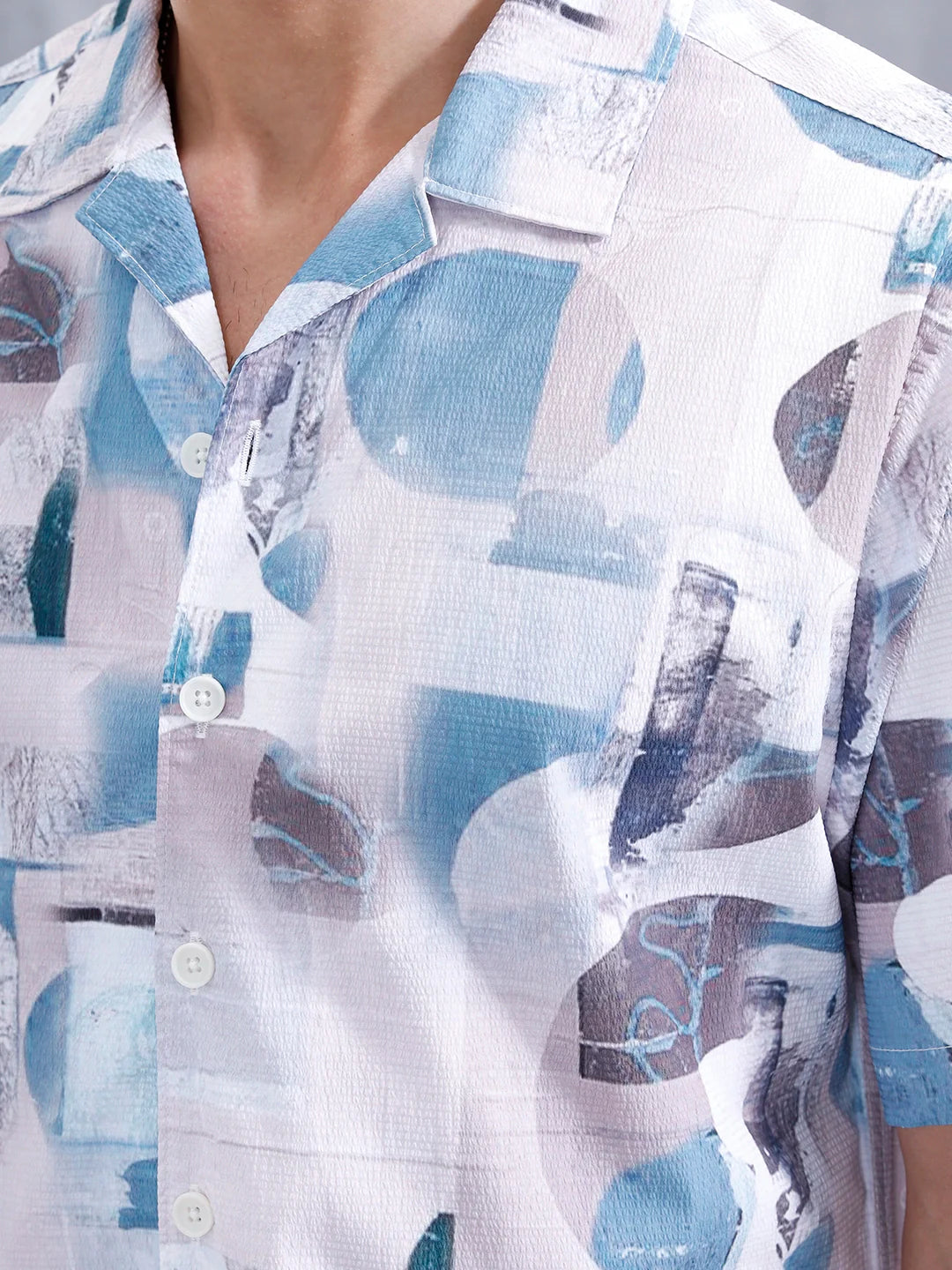 Abstract Aop Printed Comfort Fit Resort Collar Shirt | Blue
