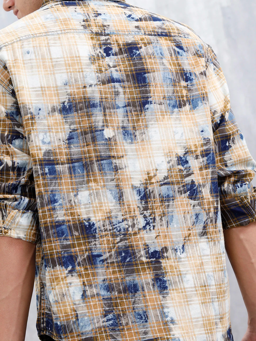 Distressed Plaid Check Shirt With Pockets | Yellow