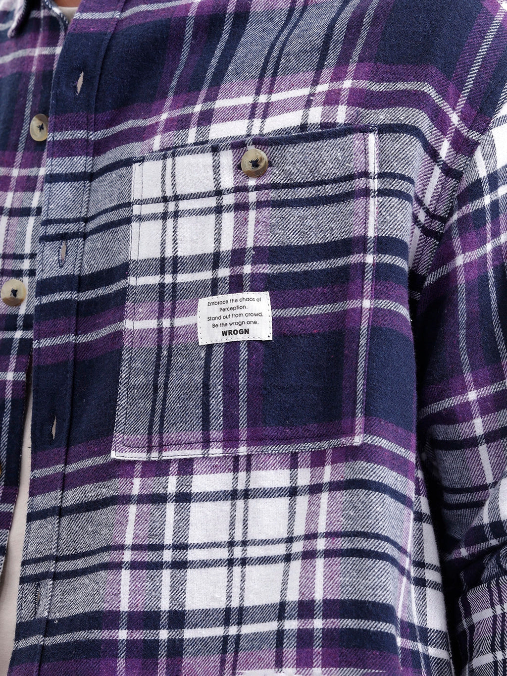 Checkered Pattern Double Pocket Shirt For Men | Purple