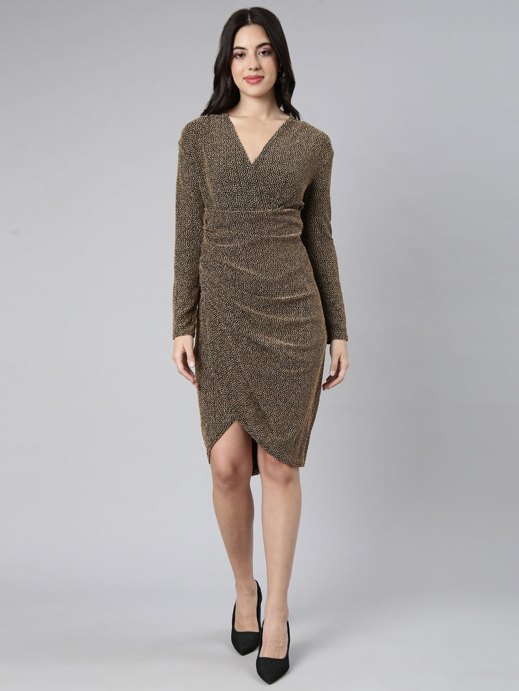 Women's Self Design Black Sheath Dress