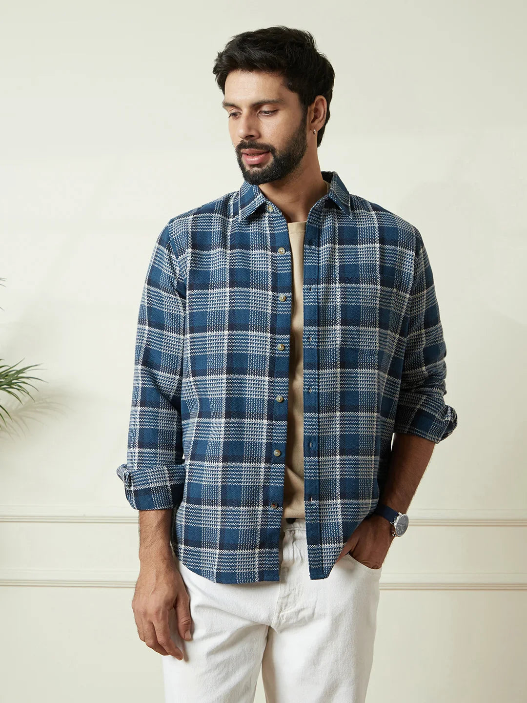 Checked Dobby Pattern Shirt | Blue
