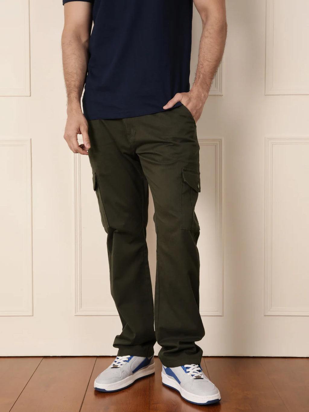 Peached Cotton Cargo Trouser | Olive