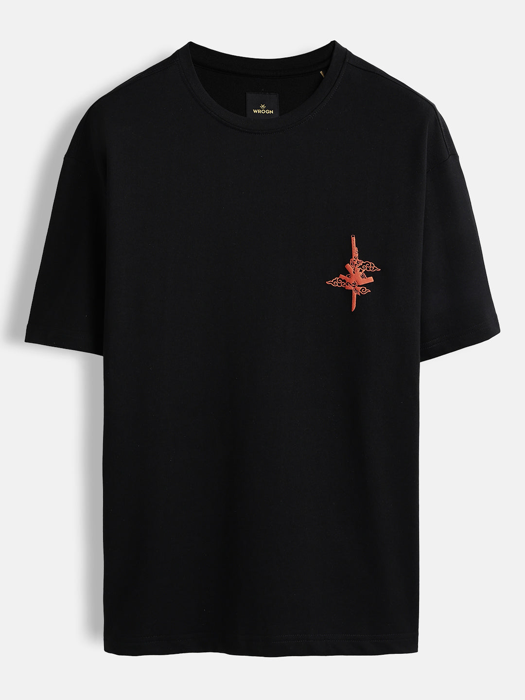 Puff print chest motif oversized tshirt | Black