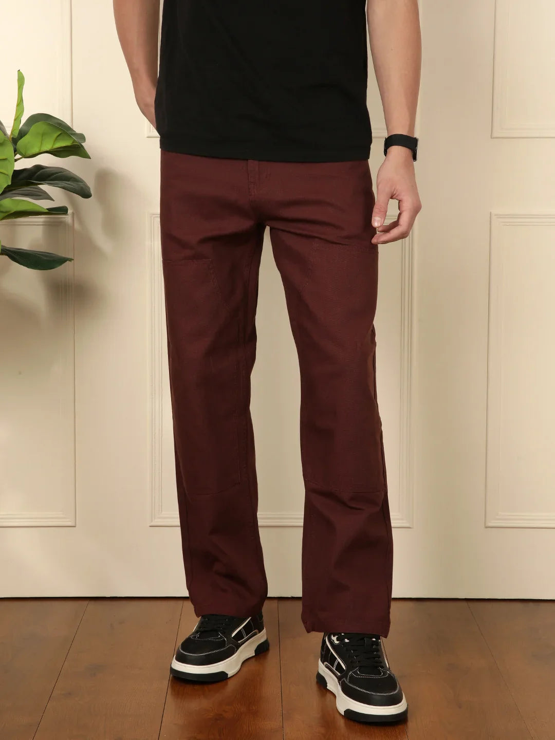 Brown Loose Fit Solid Trouser