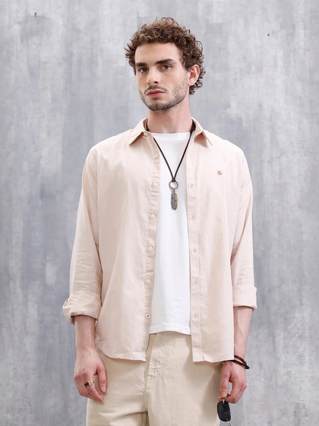 Cotton Dobby Slim Fit Shirt | Beige