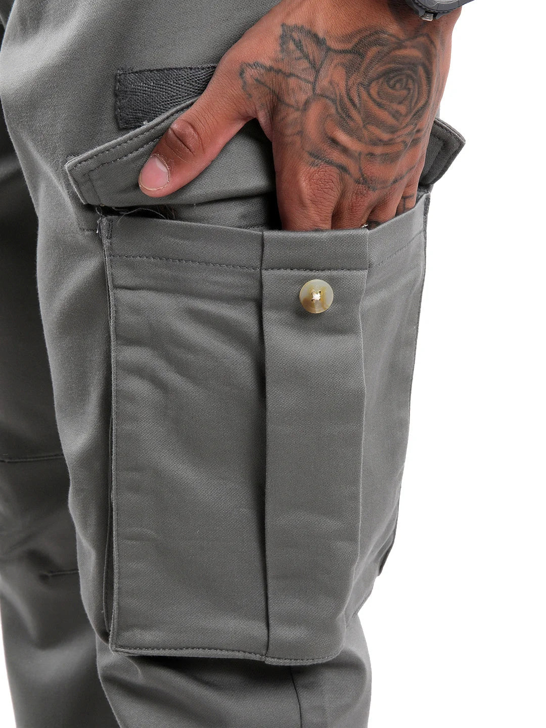 Grey Straight Fit Cargo Trousers