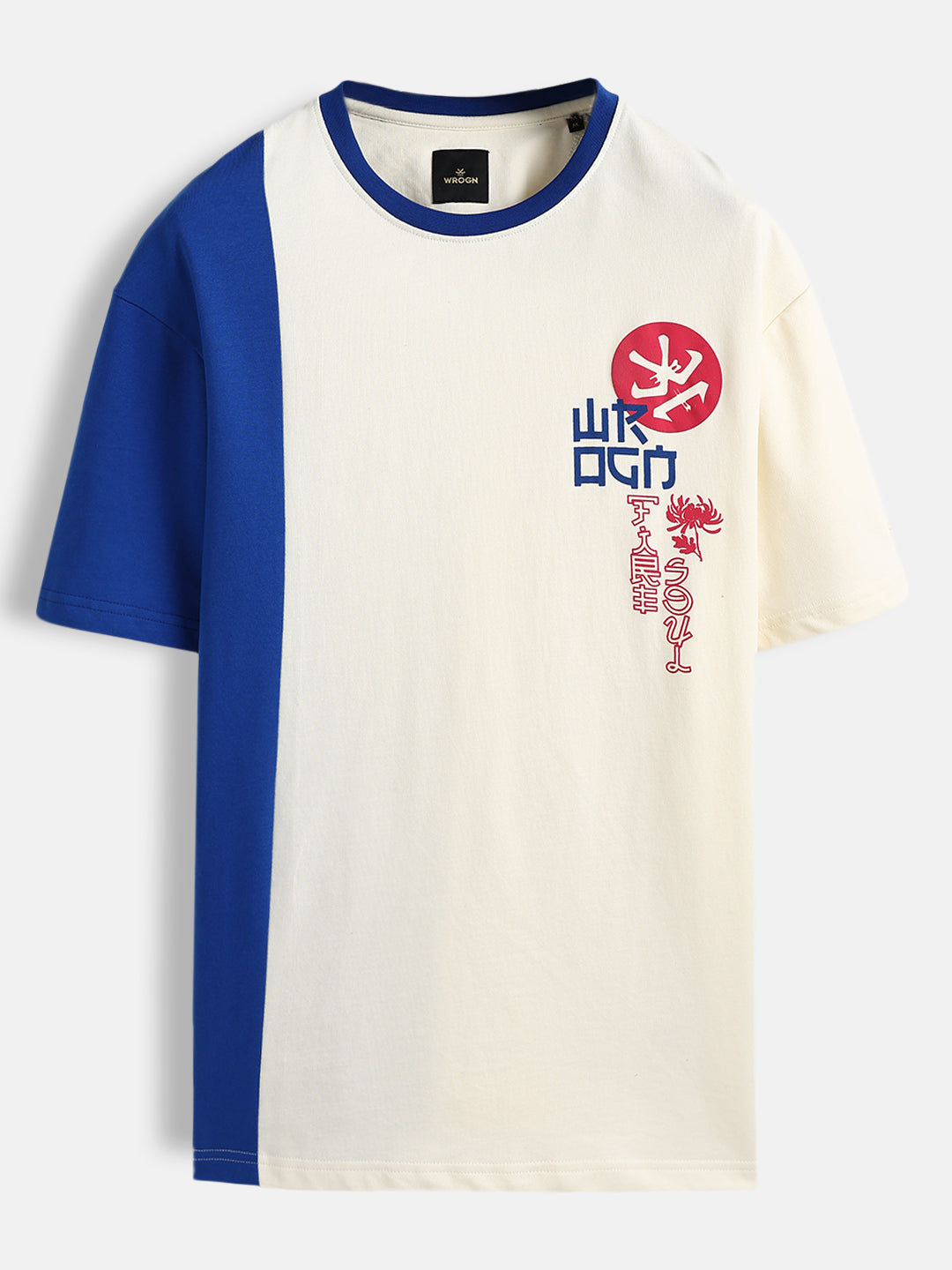 Japanese chest print color-block T-shirt | Off white