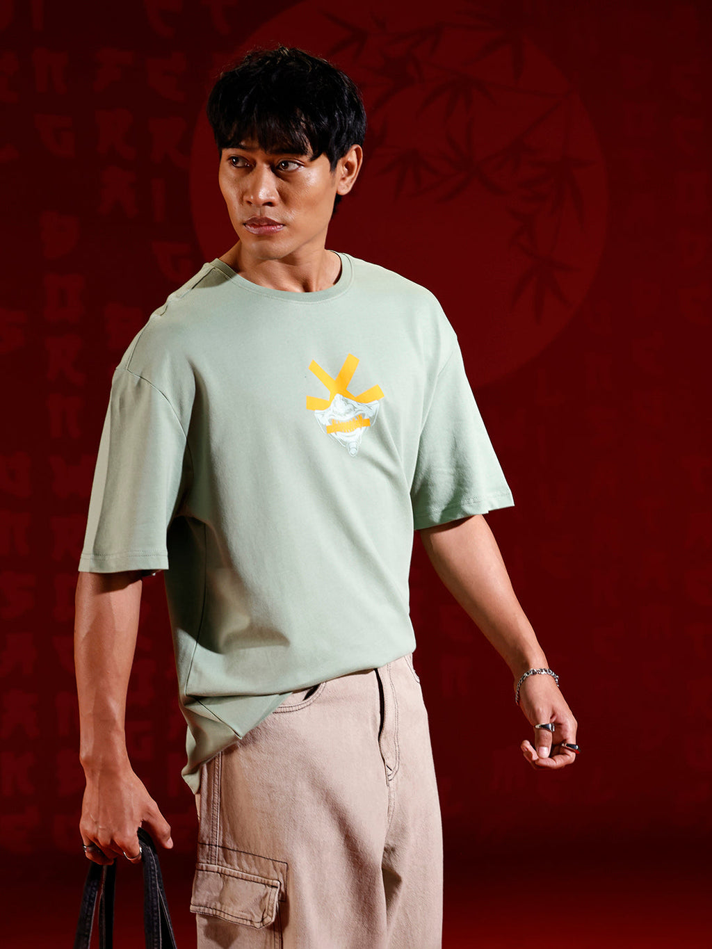 Wrogn Graphic Printed Oversized Fit T-Shirt | Green