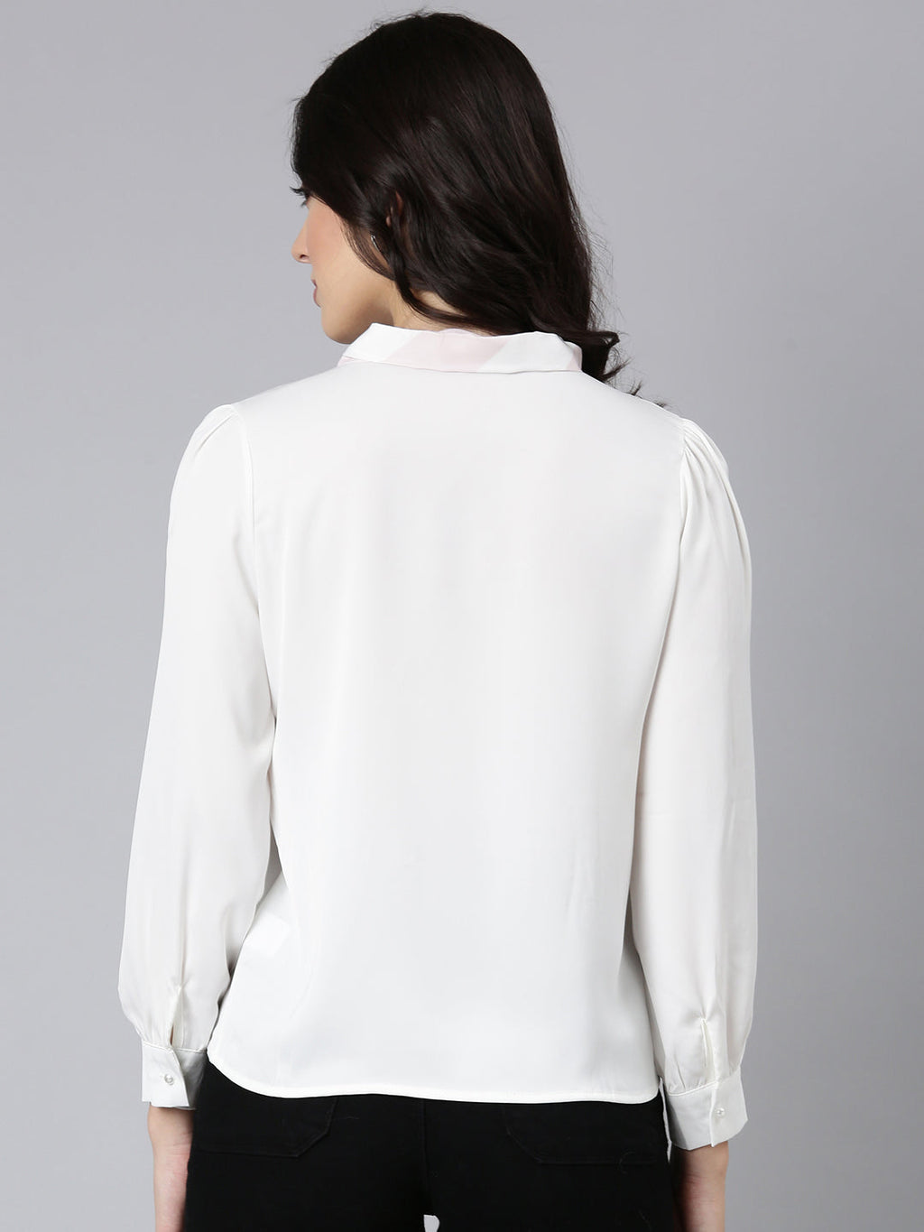 Women's Off White Keyhole Neck Satin Chiffon Top