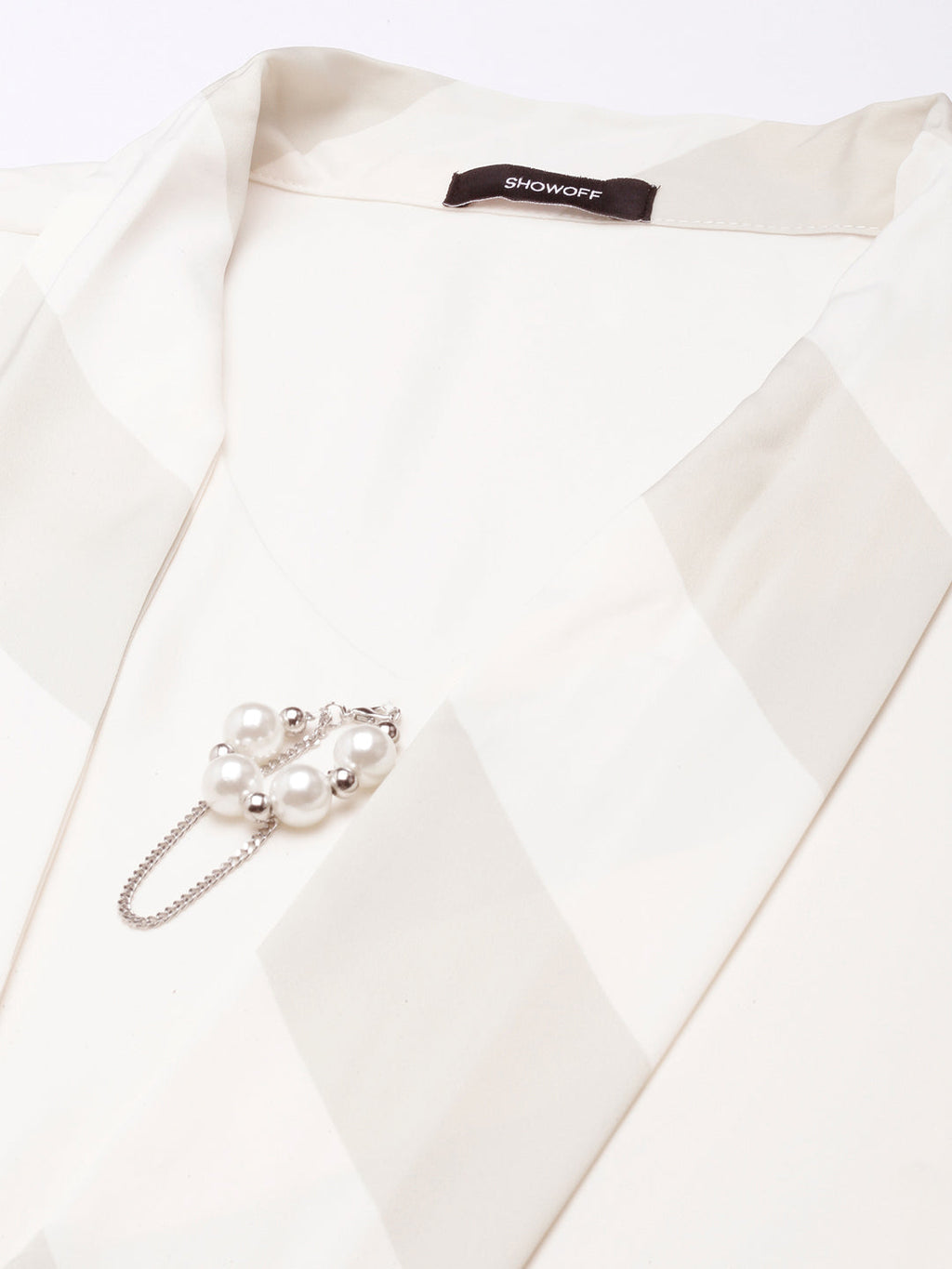 Women's Off White Keyhole Neck Satin Chiffon Top