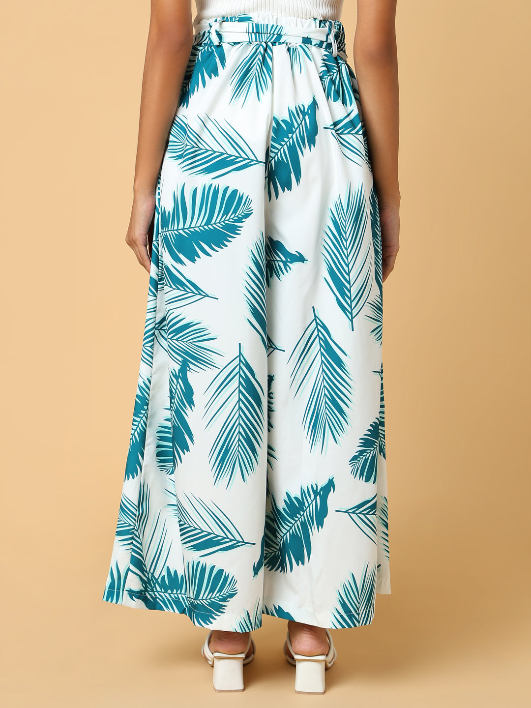 Women's Floral White Trouser with Belt