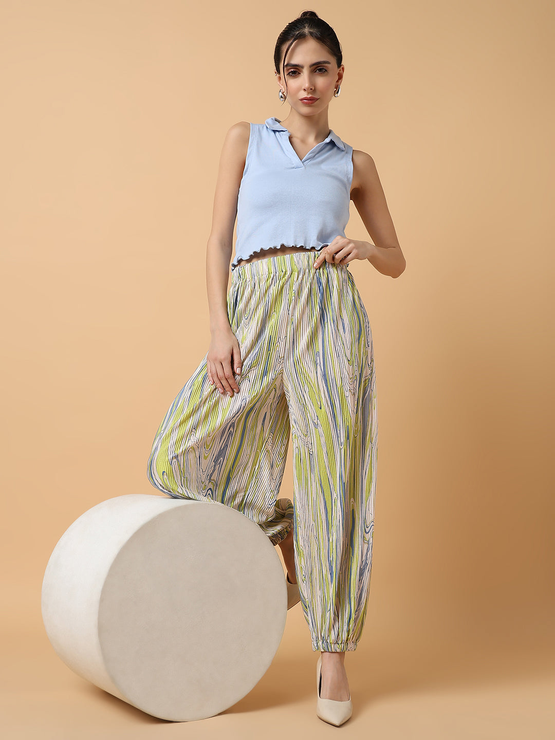 Women's Green Comfort Slim Fit Trousers