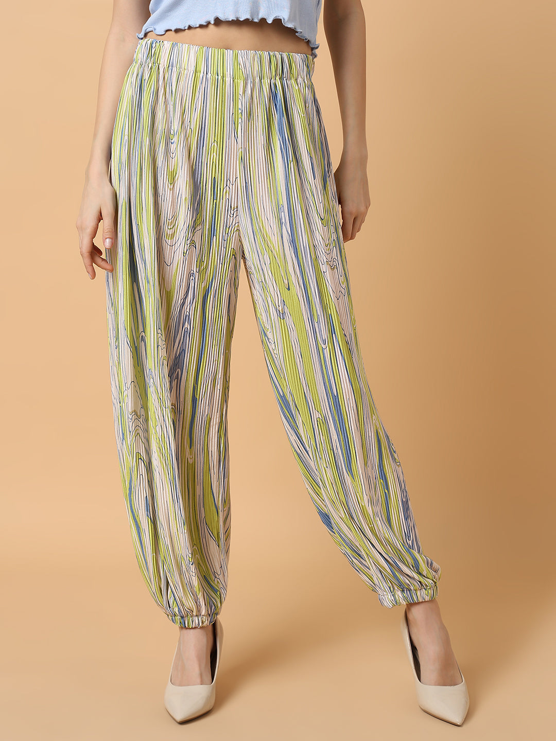 Women's Green Comfort Slim Fit Trousers