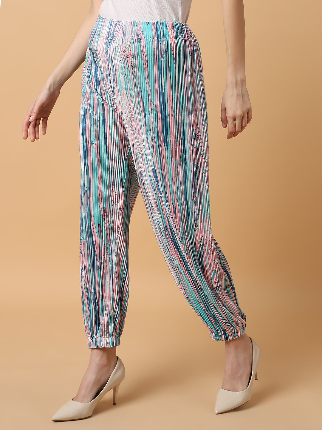 Women's Sea Green Comfort Slim Fit Trousers