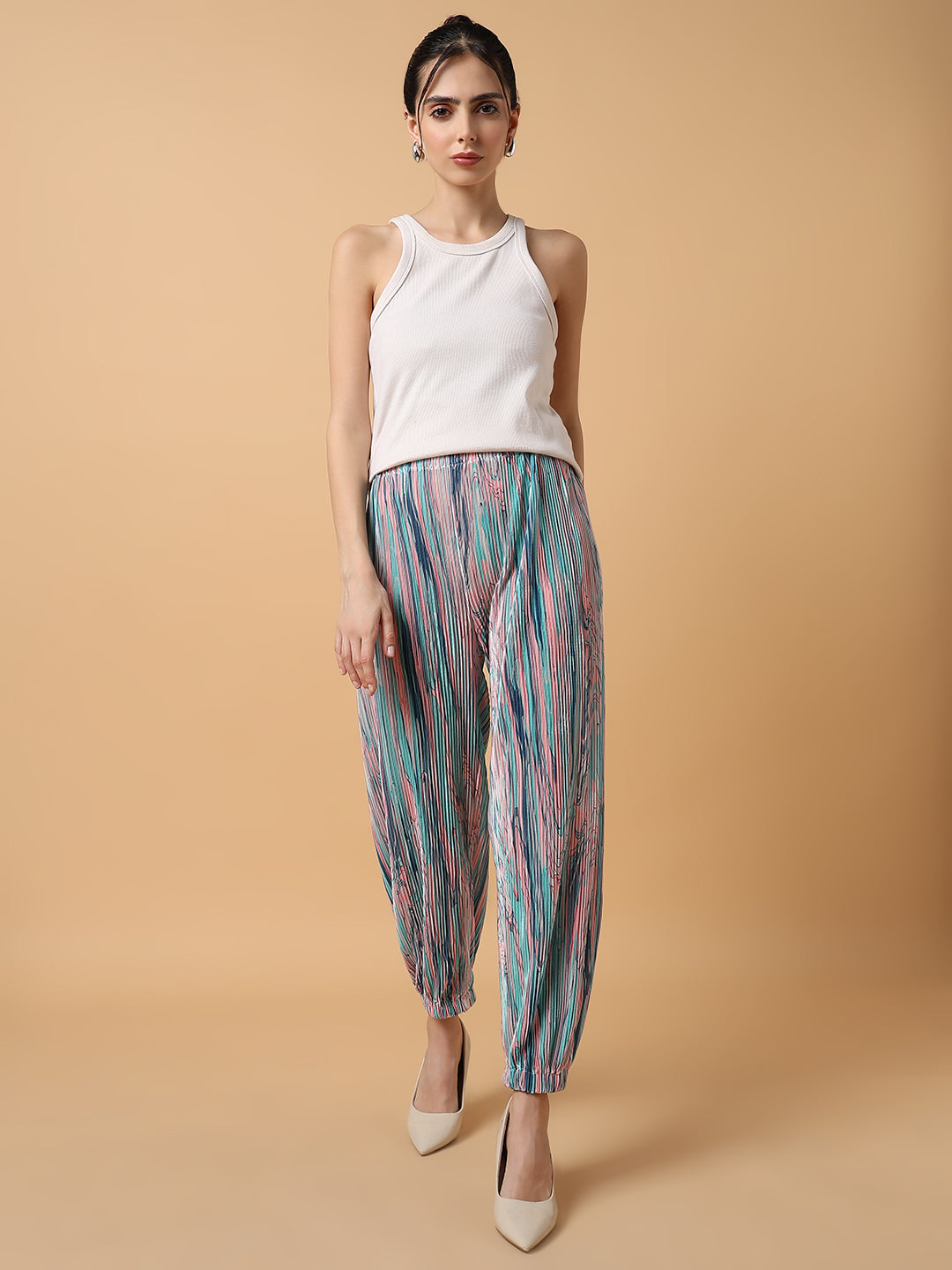 Women's Sea Green Comfort Slim Fit Trousers