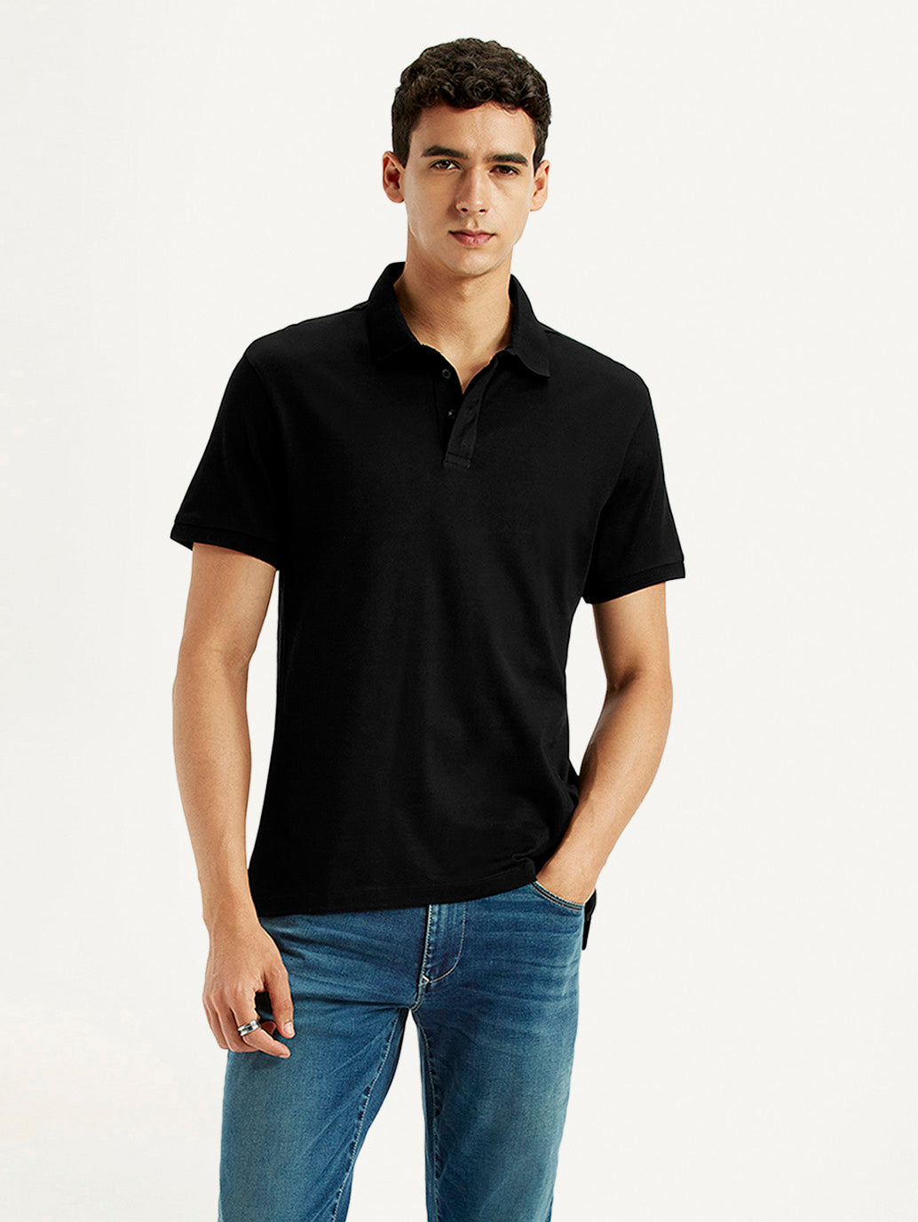 Men's Redloop Solid Black Slim Fit Polo T-shirt