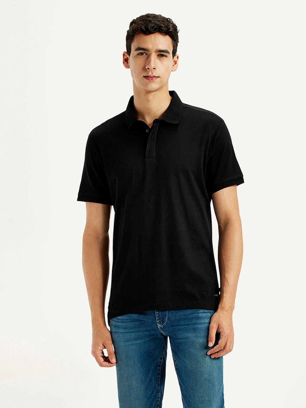 Men's Redloop Solid Black Slim Fit Polo T-shirt