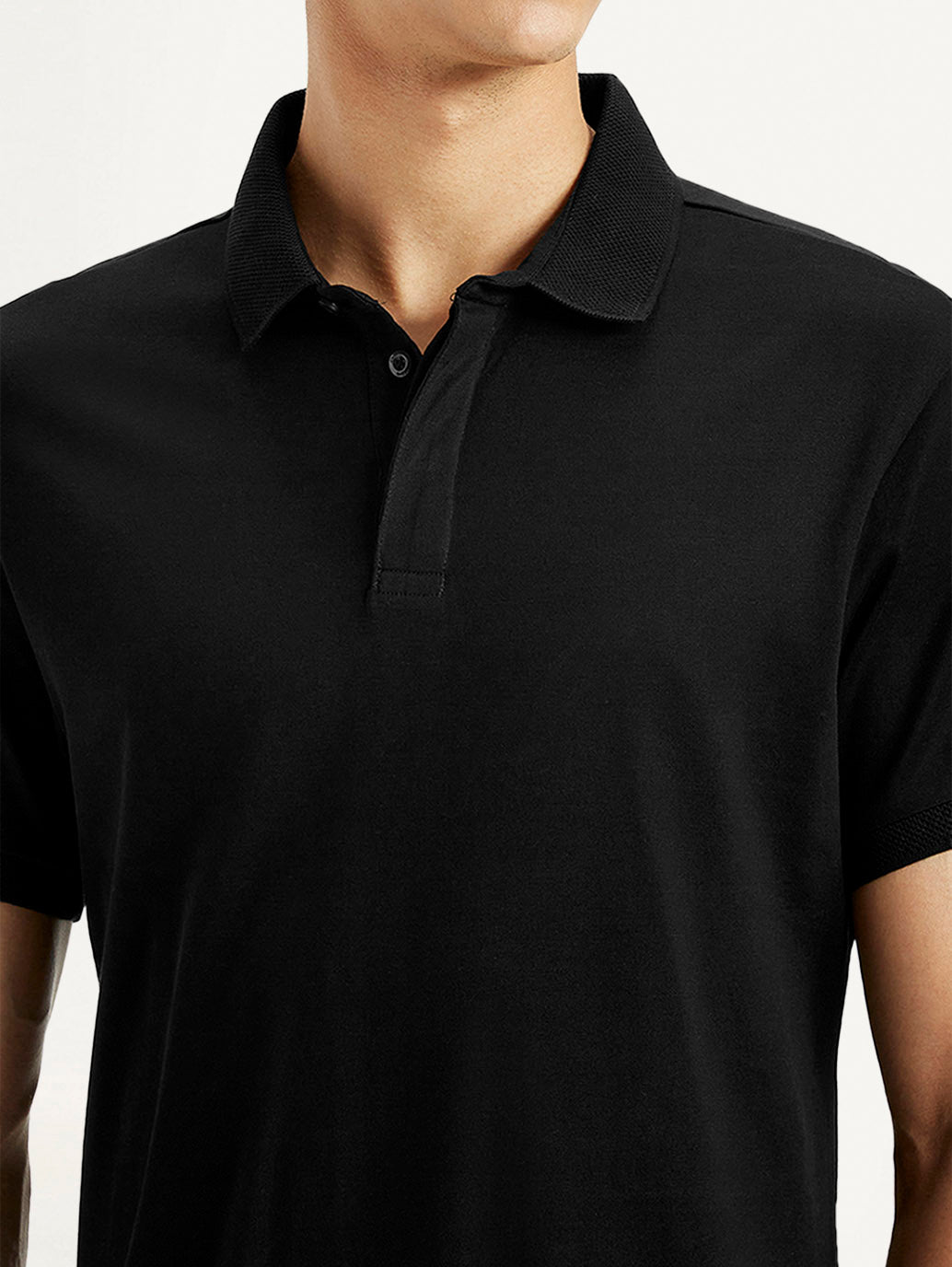 Men's Redloop Solid Black Slim Fit Polo T-shirt