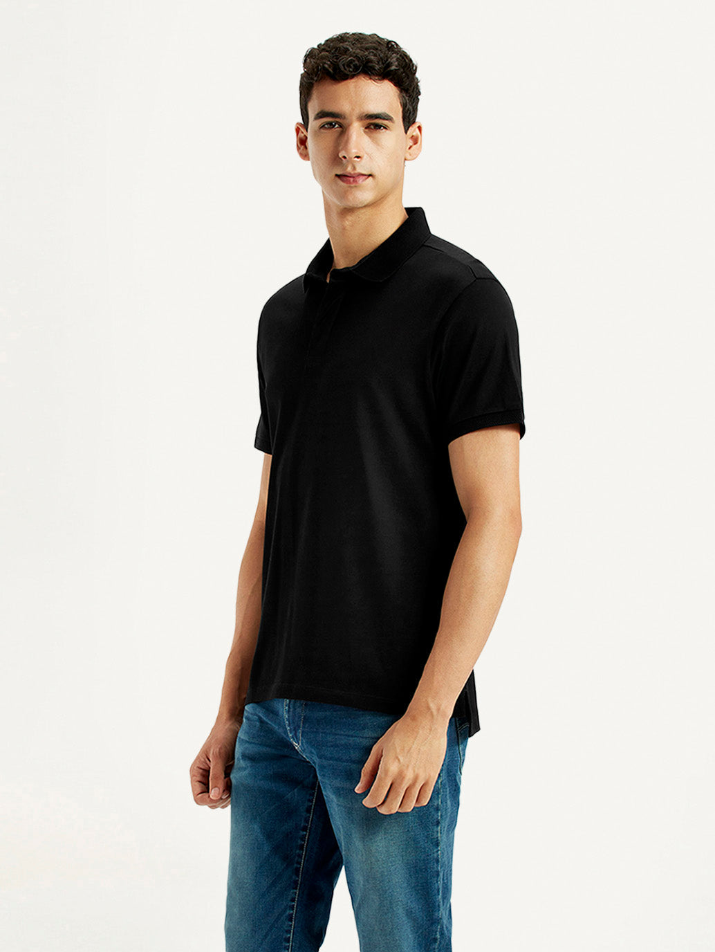 Men's Redloop Solid Black Slim Fit Polo T-shirt