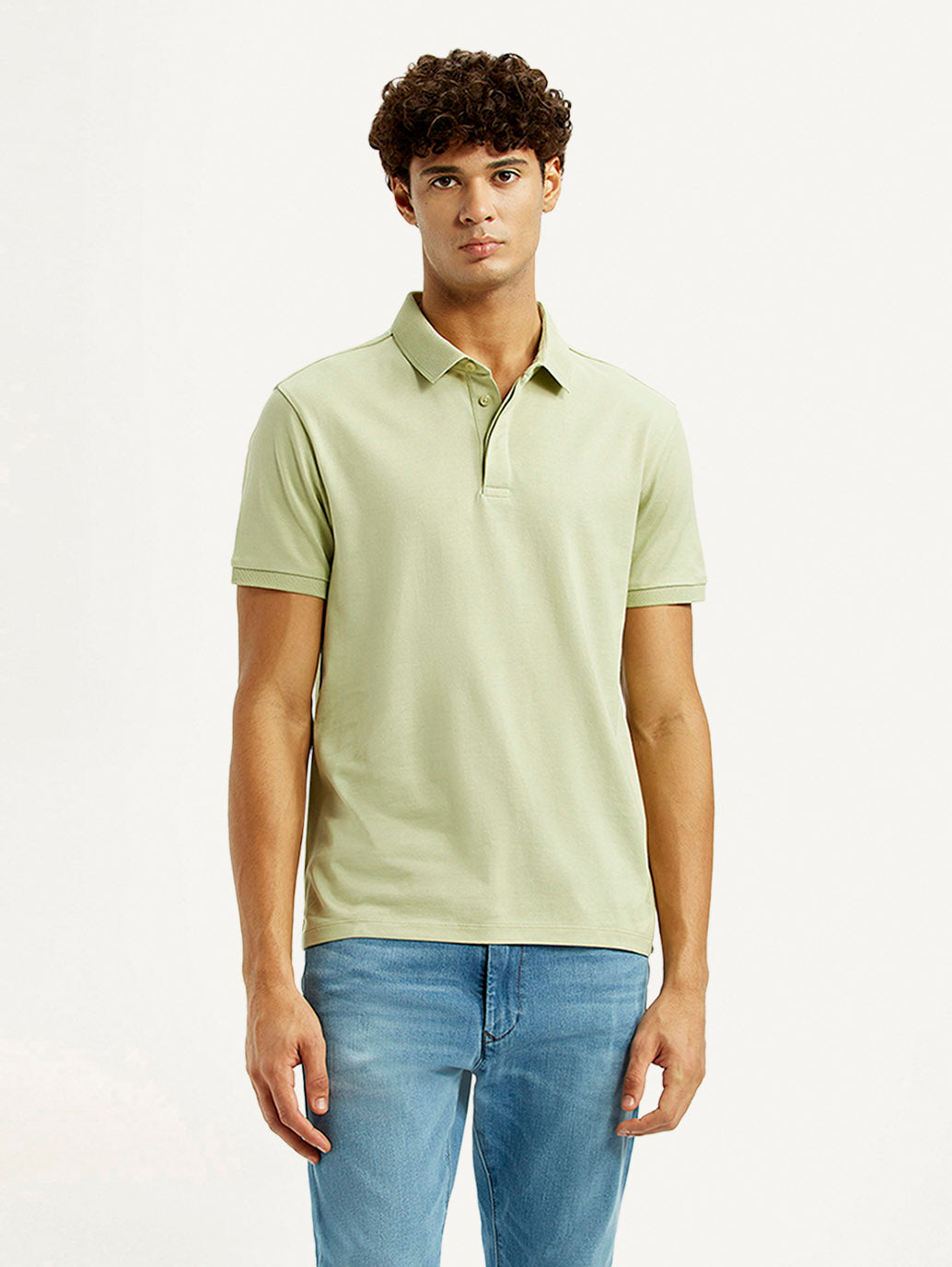 Men's Redloop Solid Light Green Slim Fit Polo T-shirt