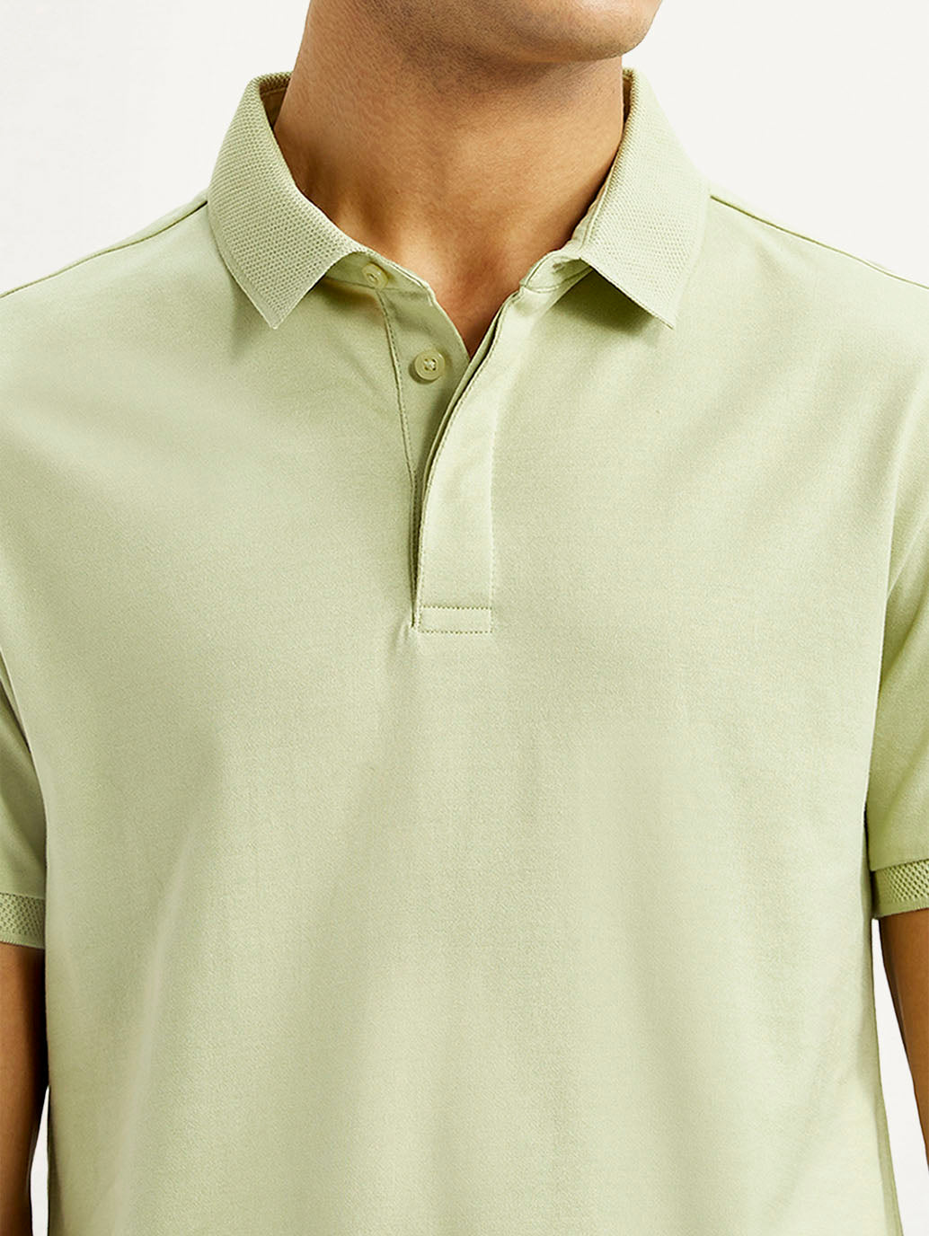 Men's Redloop Solid Light Green Slim Fit Polo T-shirt