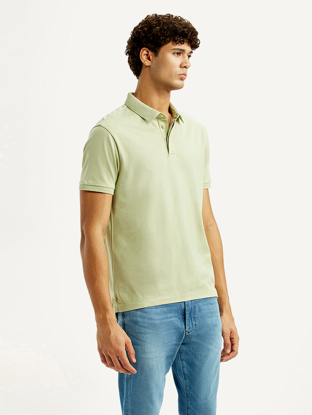 Men's Redloop Solid Light Green Slim Fit Polo T-shirt