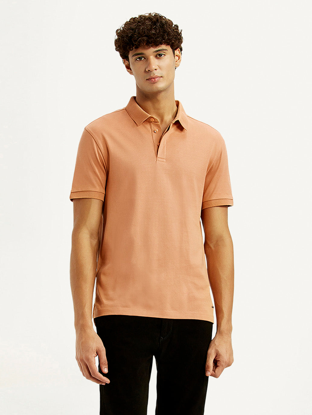 Men's Redloop Solid Peach Slim Fit Polo T-shirt