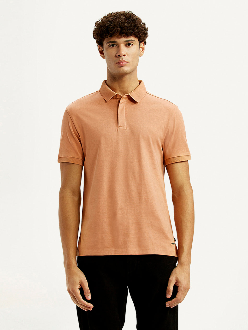 Men's Redloop Solid Peach Slim Fit Polo T-shirt