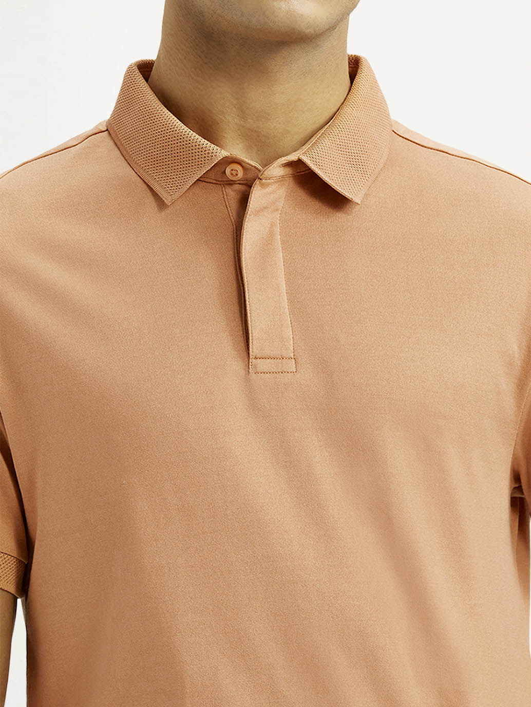 Men's Redloop Solid Peach Slim Fit Polo T-shirt