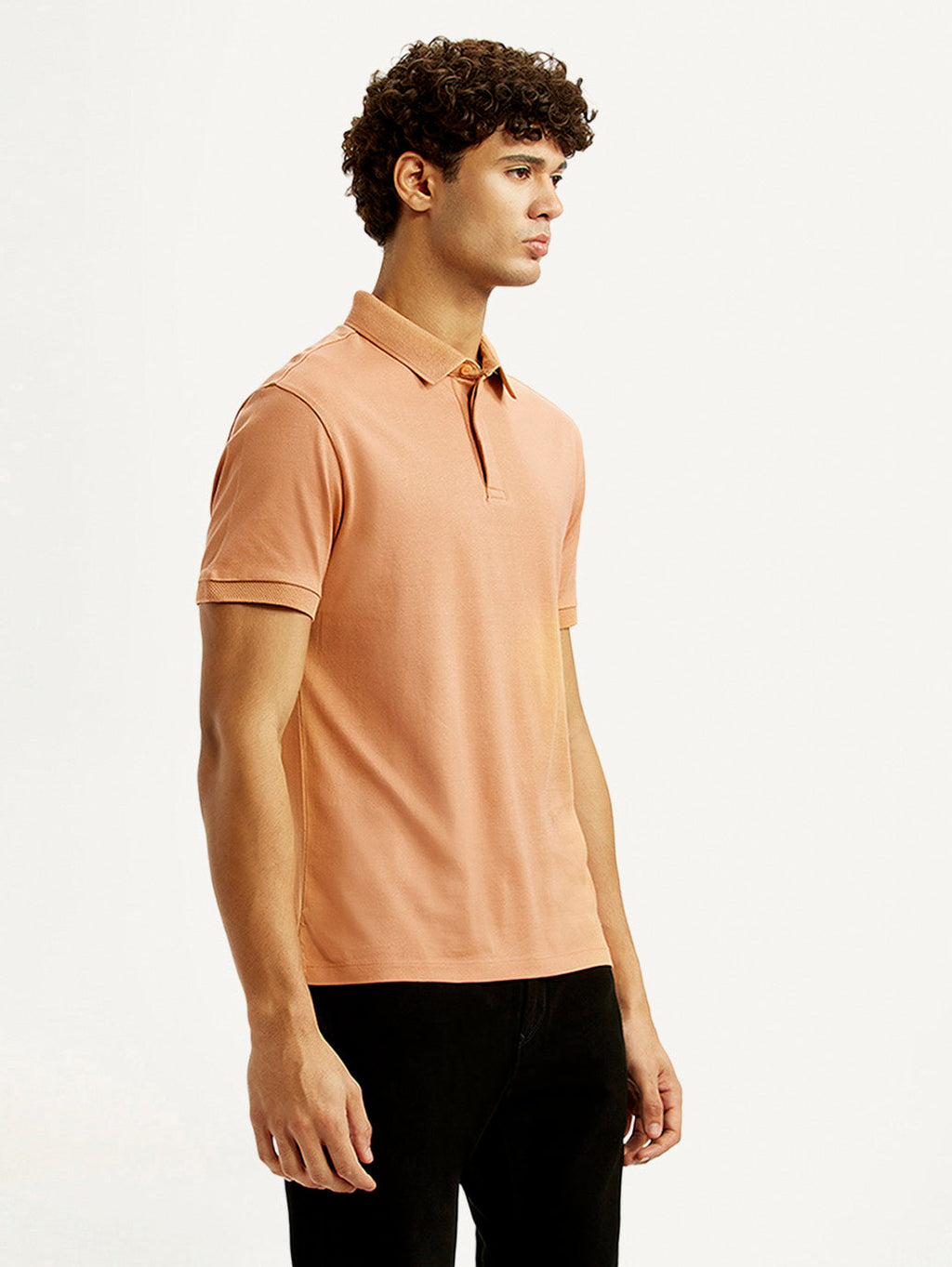 Men's Redloop Solid Peach Slim Fit Polo T-shirt