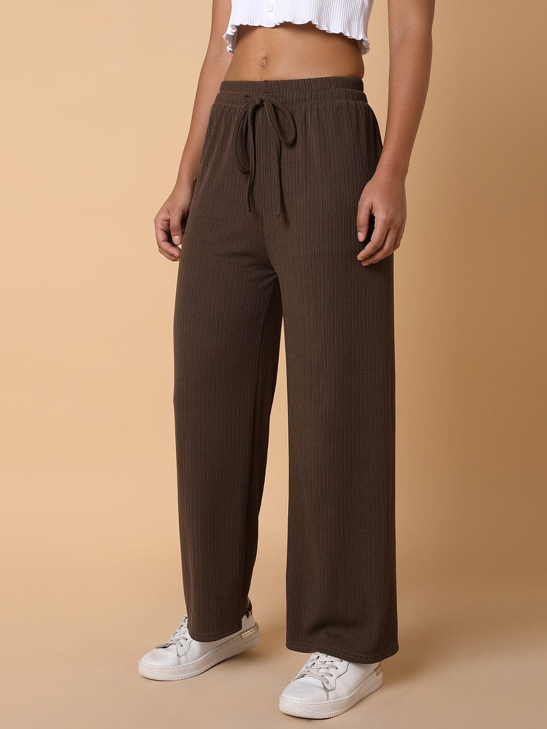 Women's Brown Comfort Slim Fit Trousers