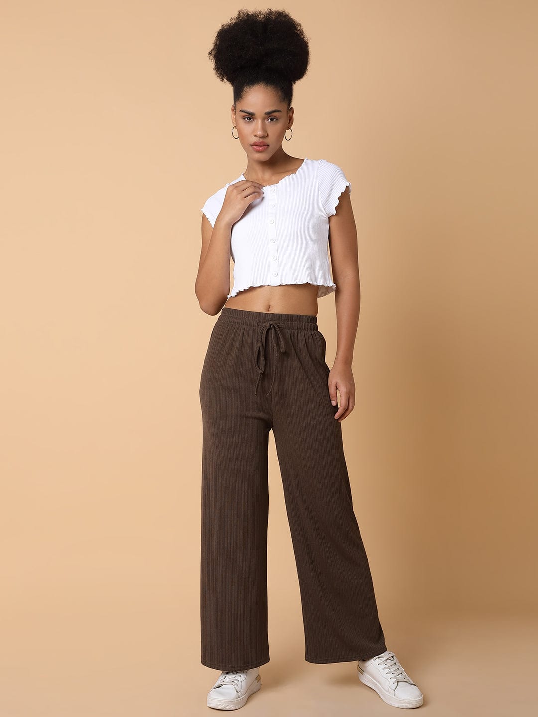 Women's Brown Comfort Slim Fit Trousers