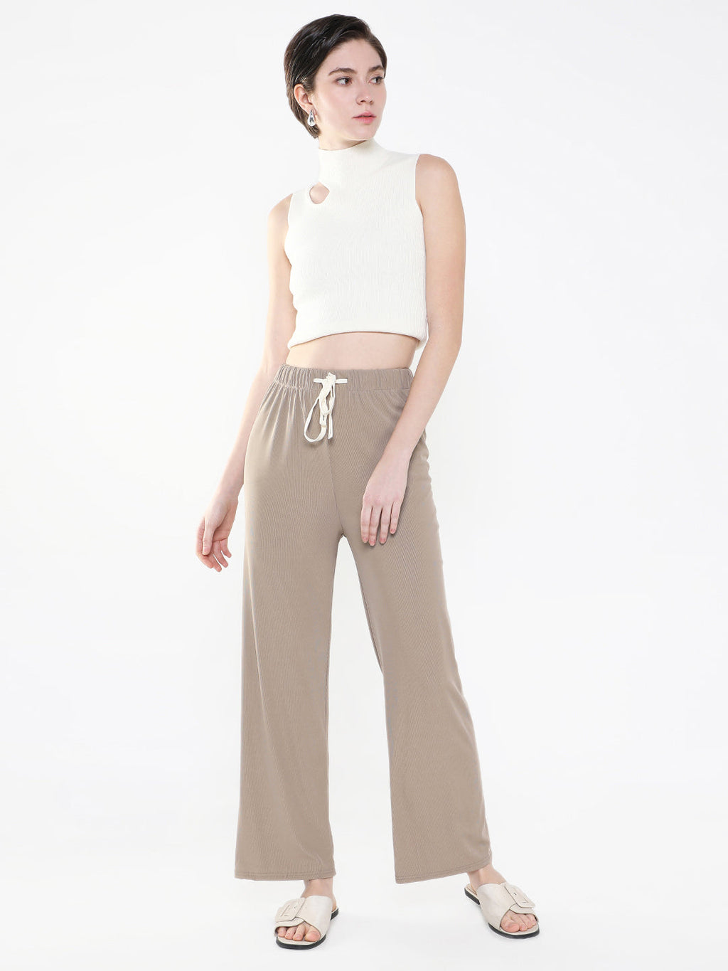 Women's Beige Comfort Slim Fit Trousers