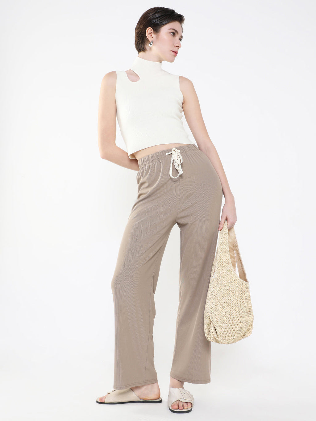 Women's Beige Comfort Slim Fit Trousers