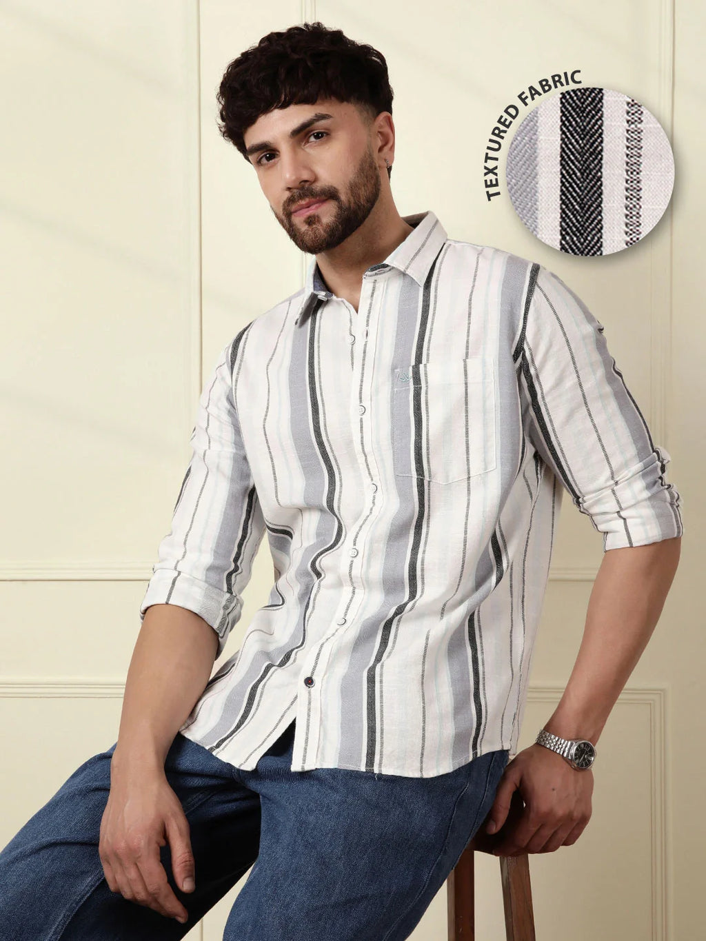 Classic Textured Stripes Shirt | Grey
