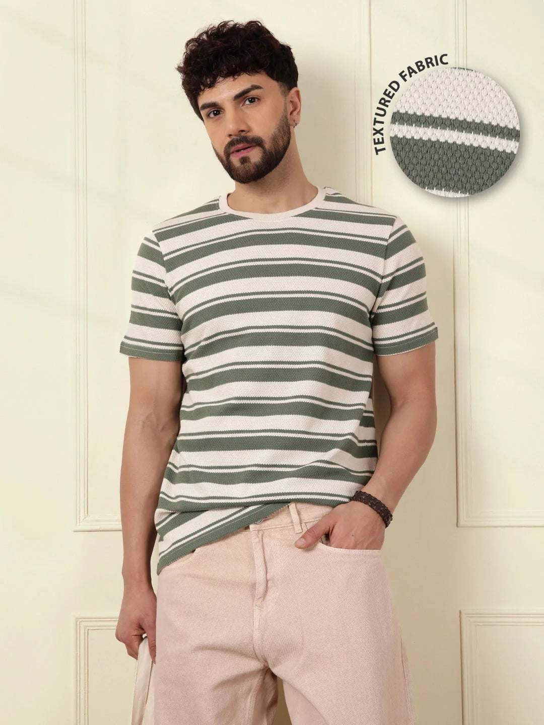Casual Slim Fit Striped T-Shirt | Green