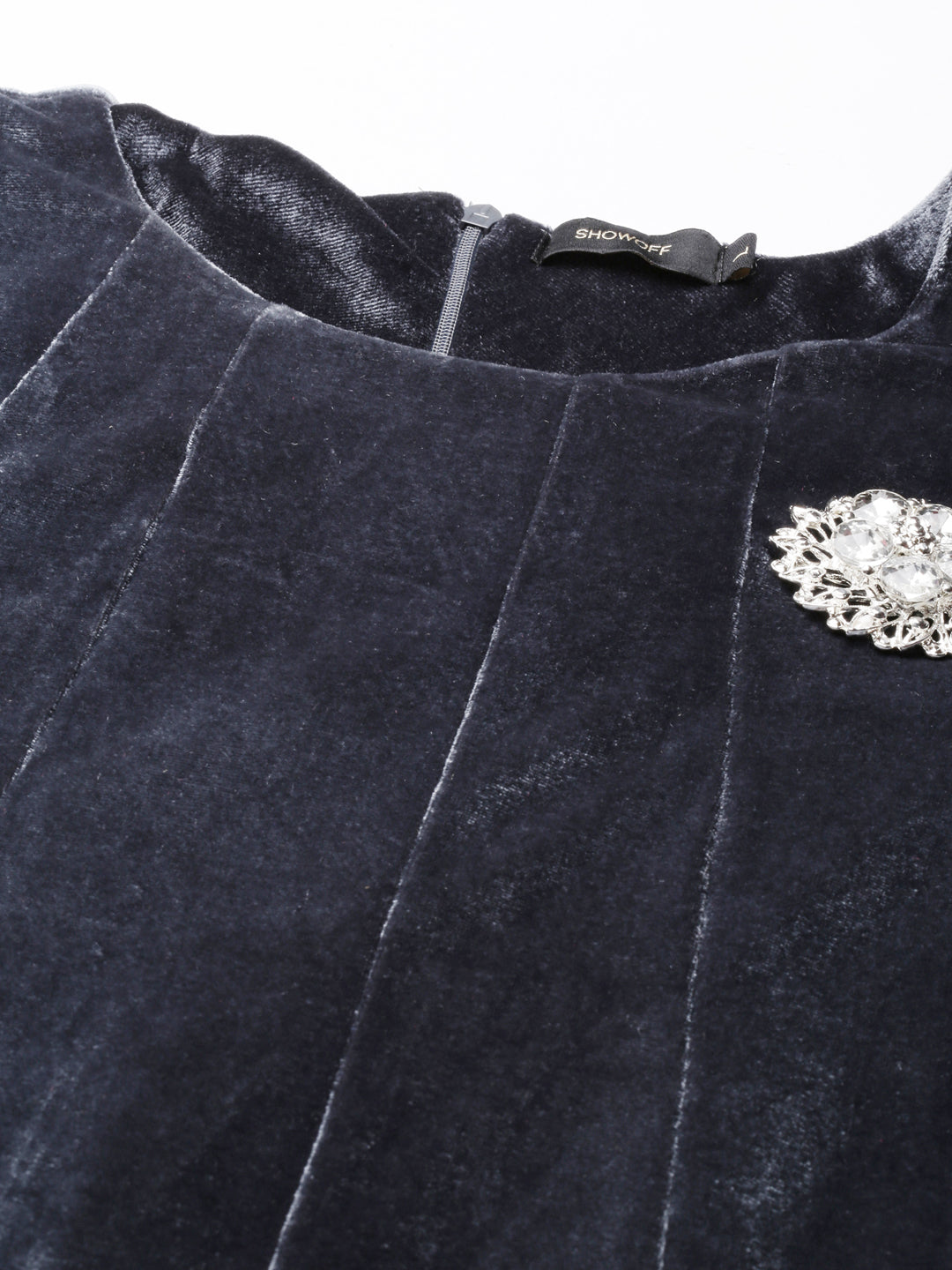 Women's Grey Cuffed Sleeves A-Line Dress