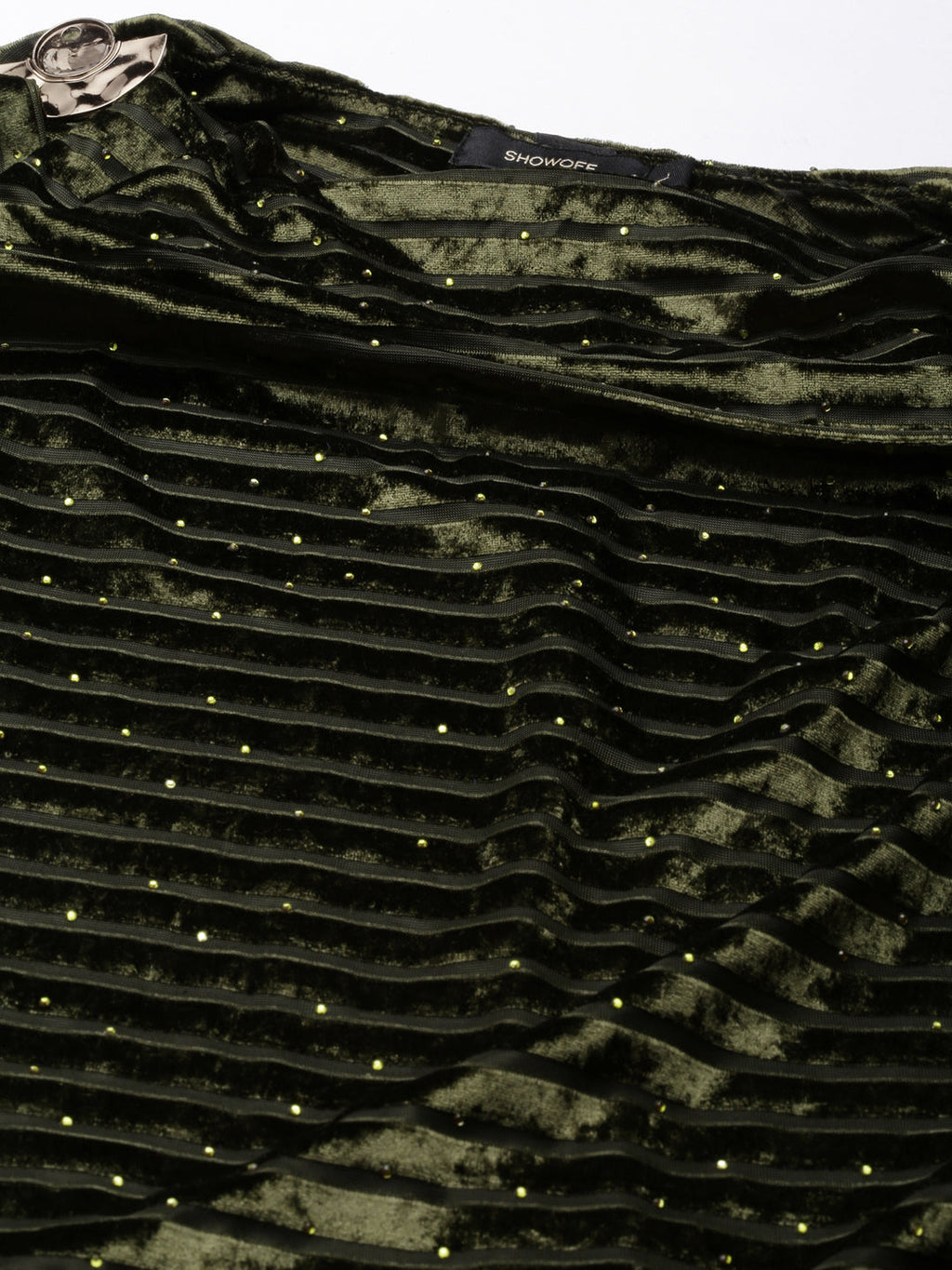 Women's Olive Cowl Neck Velvet Blouson Midi Dress