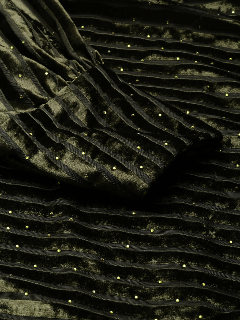 Women's Olive Cowl Neck Velvet Blouson Midi Dress