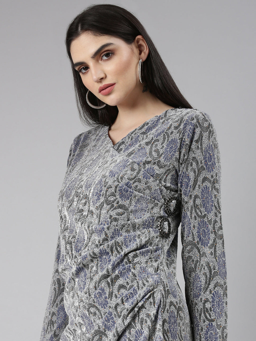 Women's Silver Self Design Sheath Dress