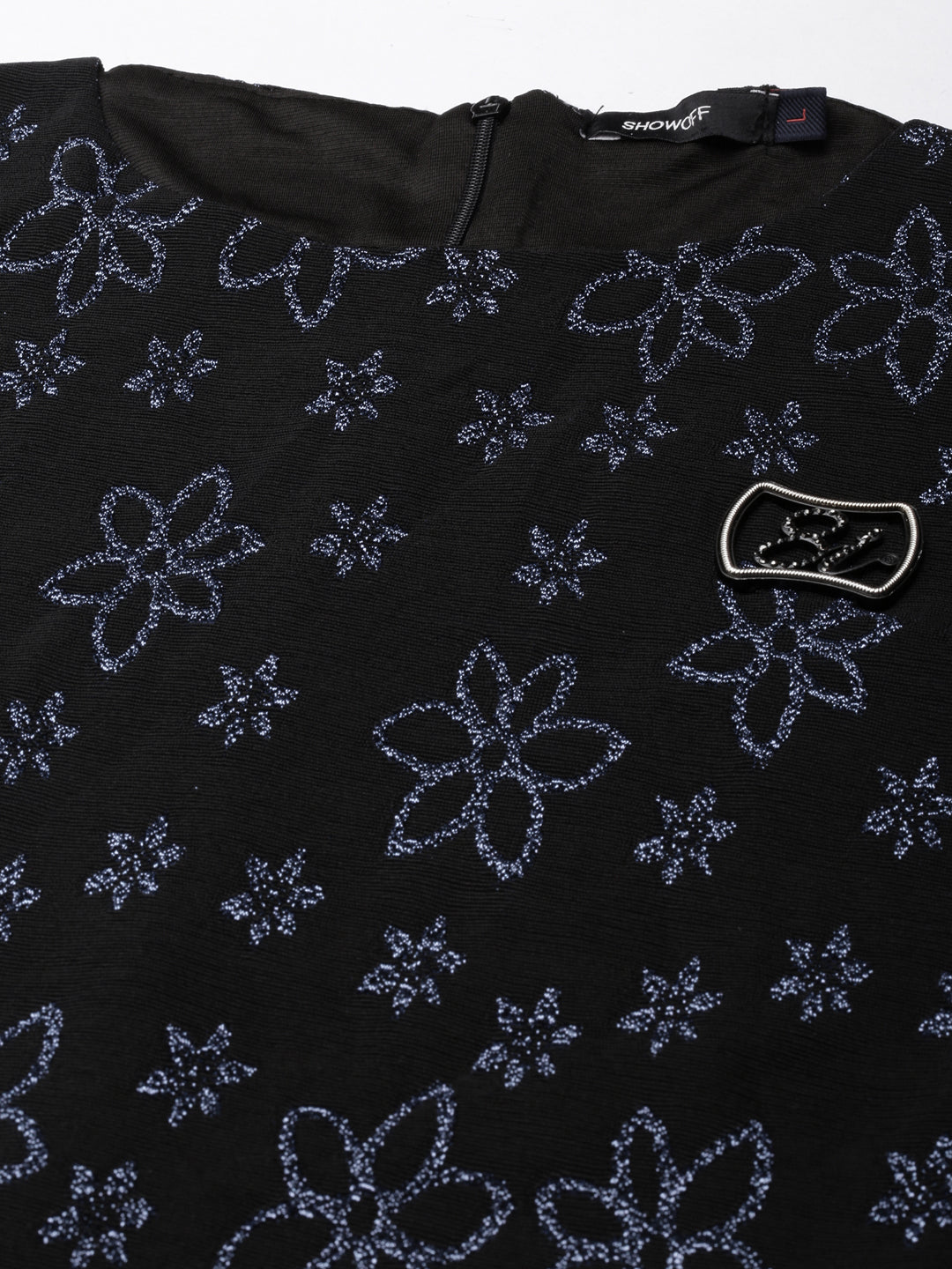 Women's Black Floral Printed Puff Sleeves A-Line Mini Dress