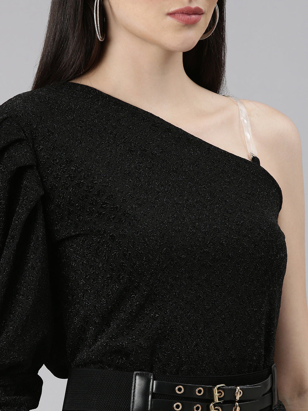 Women's Black Self Design Ruched Sheath Dress