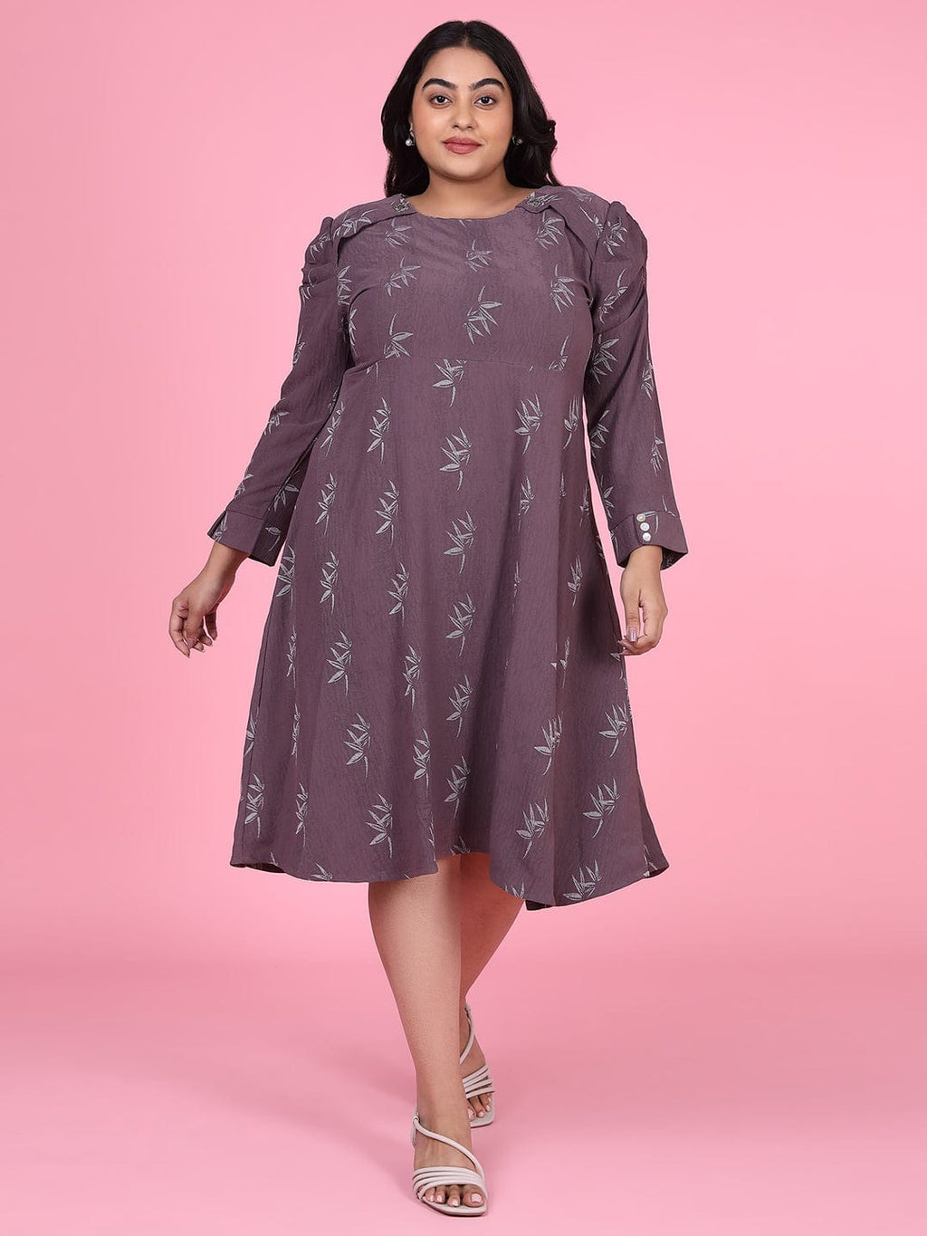 Women's Floral Mauve Fit and Flare Dress